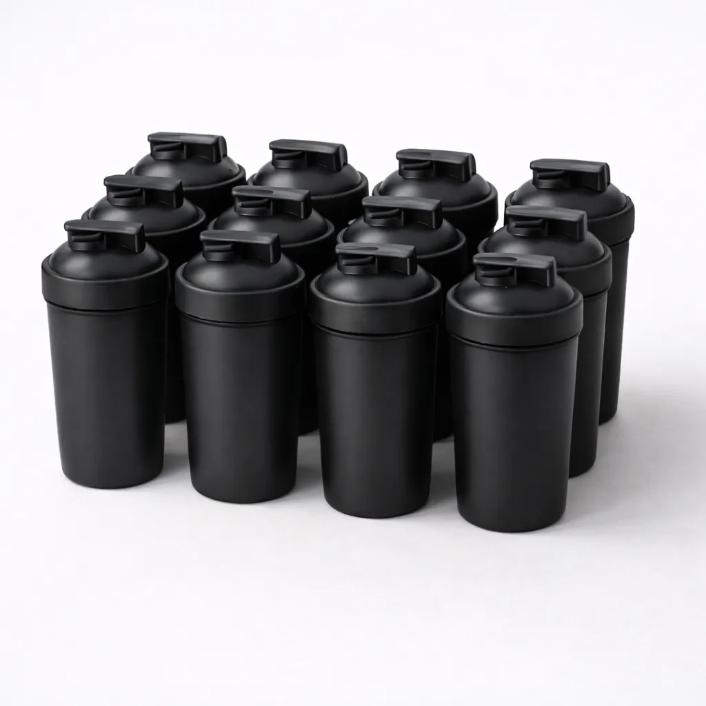 A pack of shaker bottles with a barcode label in a clean product-photo setup.